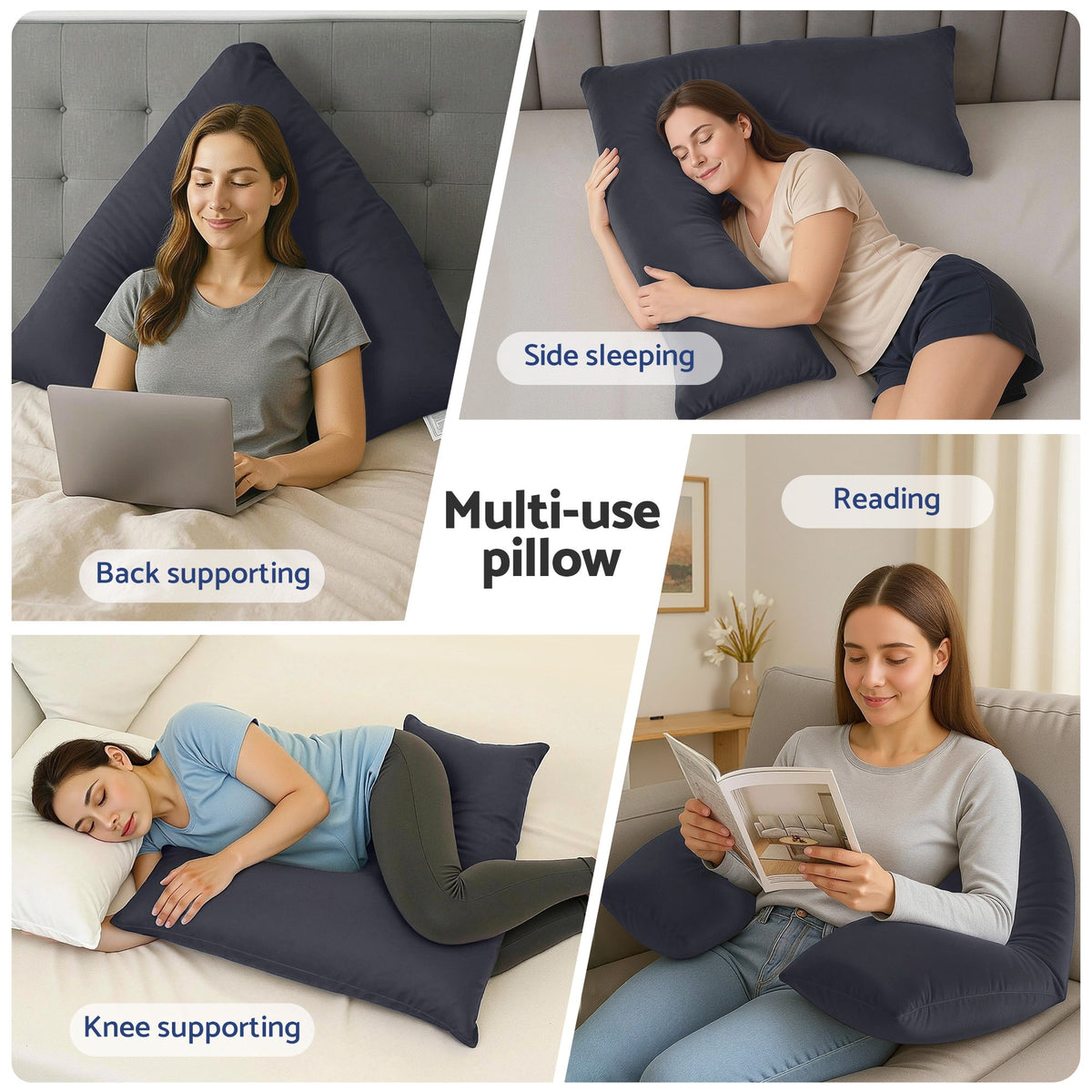 V-Shape Pregnancy Pillow | Boomerang Body Cushion | Grey