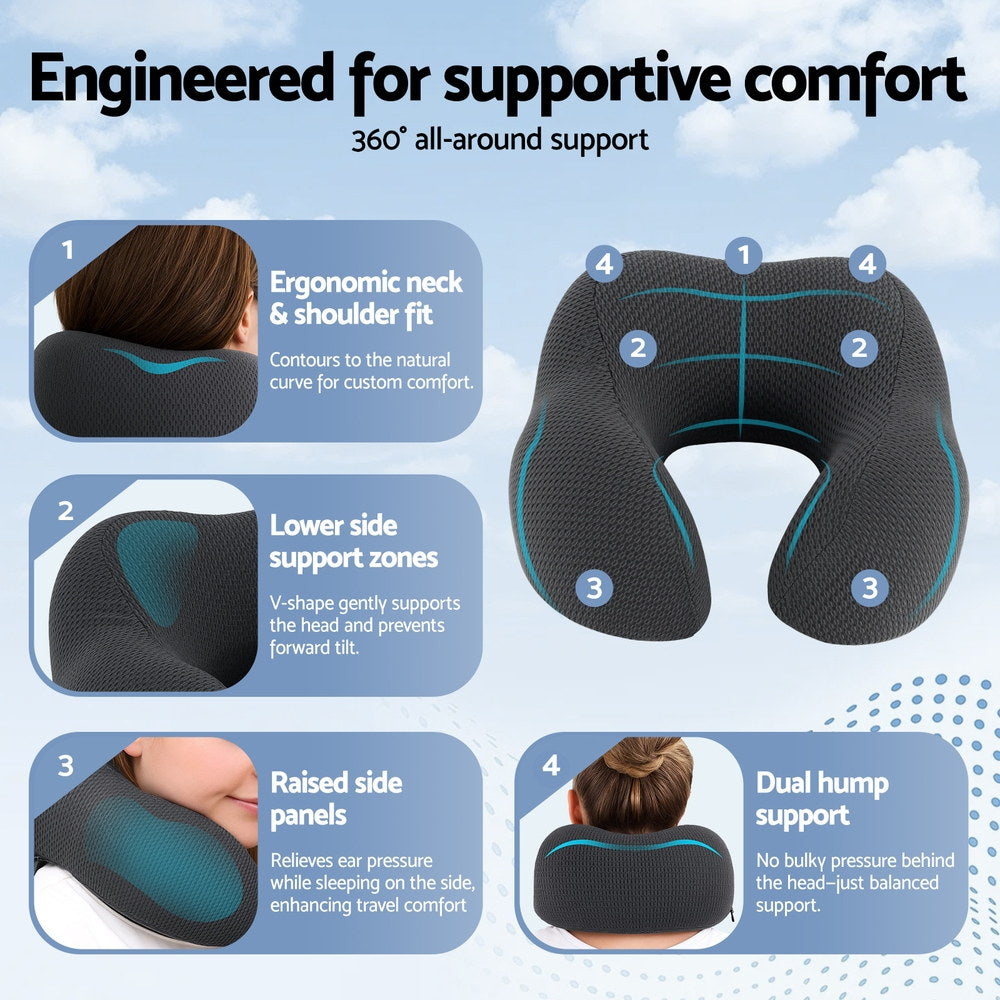 Travel Neck Pillow | U-Shape | Memory Foam | Plane & Car