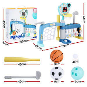 Keezi Sports Toy Set | Kids Basketball, Bowling, Baseball & Golf | Multi-Game Stand | Blue
