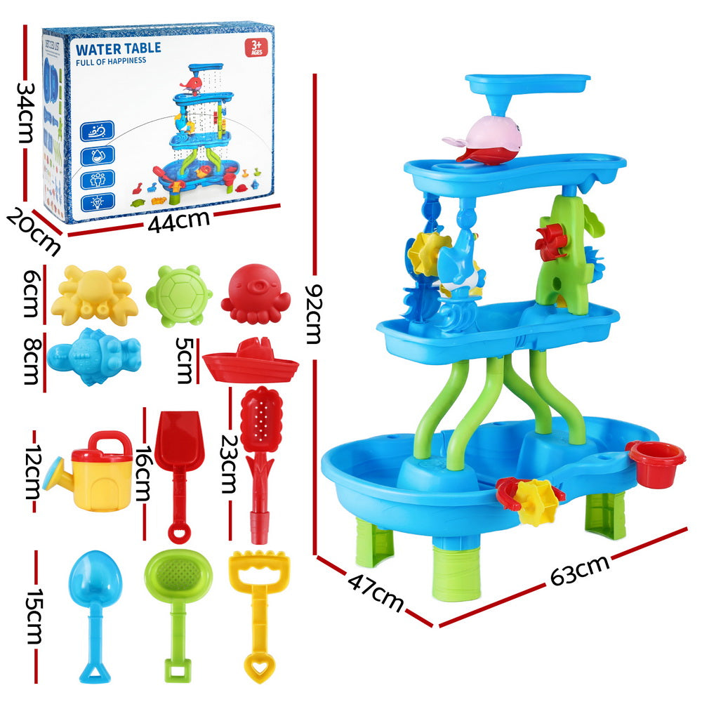 Keezi Sand & Water Table | 4-Tier | Kids Waterfall Sandpit Toy Set | Beach Shovel