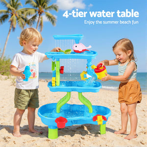 Keezi Sand & Water Table | 4-Tier | Kids Waterfall Sandpit Toy Set | Beach Shovel