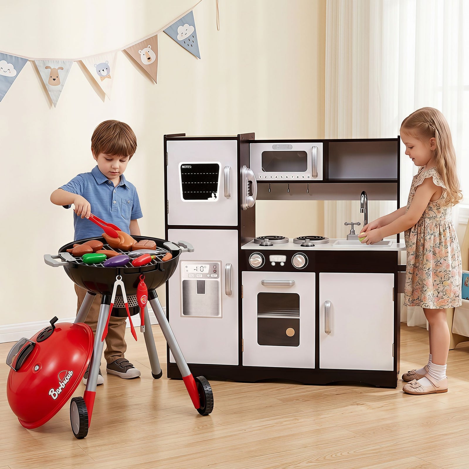 Kids BBQ Grill Playset | Wooden Pretend Play Kitchen Toy | 80cm
