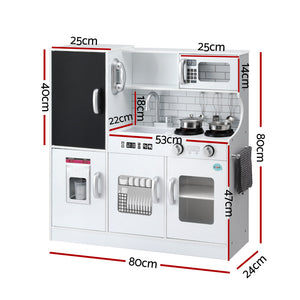 Wooden Kitchen Play Set 80cm | Pretend Cooking Toy with Pot, Ice Cup & Blackboard | White
