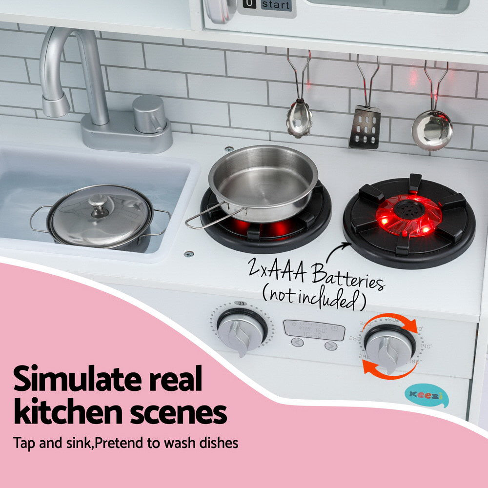 Wooden Kitchen Play Set 80cm | Pretend Cooking Toy with Pot, Ice Cup & Blackboard | White