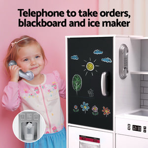 Wooden Kitchen Play Set 80cm | Pretend Cooking Toy with Pot, Ice Cup & Blackboard | White