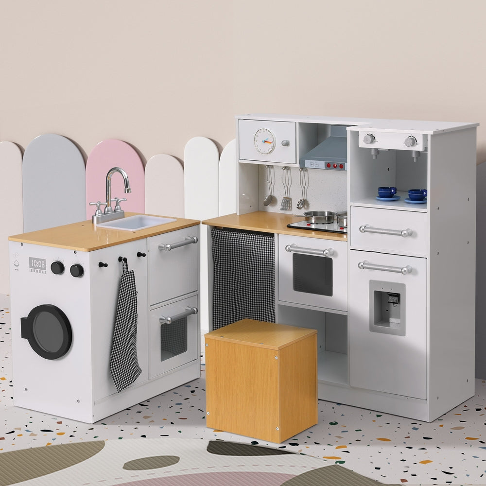 Kitchen Playset | 2-Piece | Wooden Pretend Play Coffee Maker Toy | 80CM White