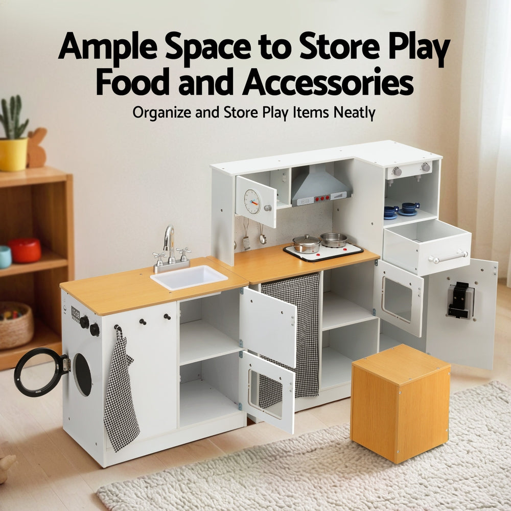 Kitchen Playset | 2-Piece | Wooden Pretend Play Coffee Maker Toy | 80CM White