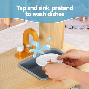 Wooden Pretend Kitchen Playset | Cooking Toys | Pot Pan Bowls Oven Dishwasher | 80CM Blue