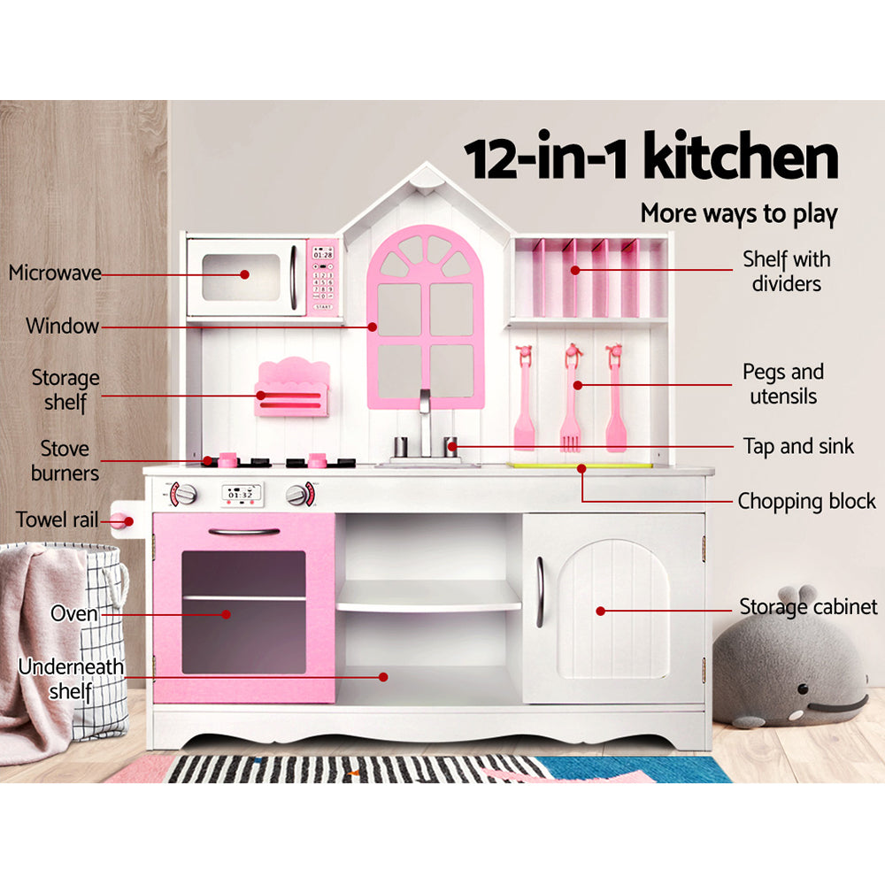 Kitchen Play Set | Wooden Pretend Cooking Toy | Storage Cabinet