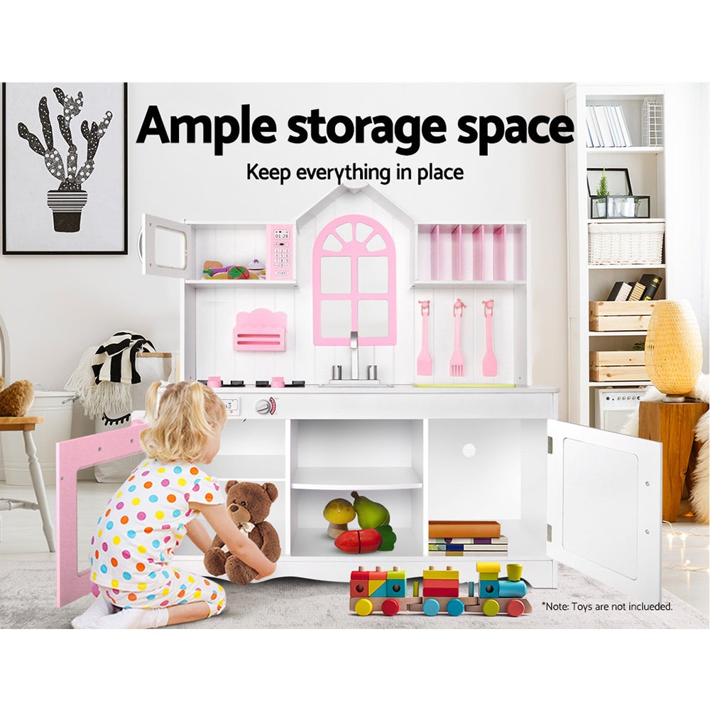 Kitchen Play Set | Wooden Pretend Cooking Toy | Storage Cabinet