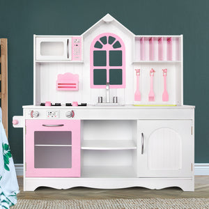 Kitchen Play Set | Wooden Pretend Cooking Toy | Storage Cabinet