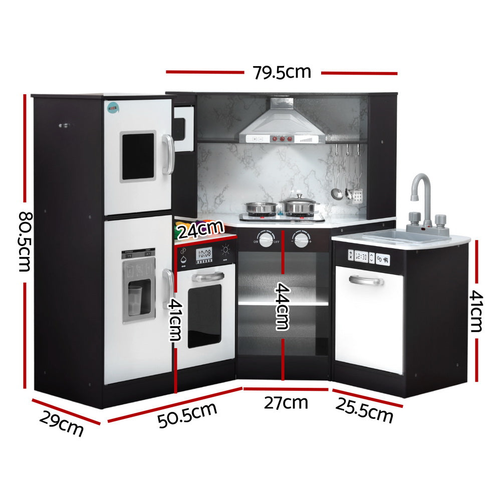 Wooden Kitchen Play Set | Pretend Cooking with Lights & Sounds | Black