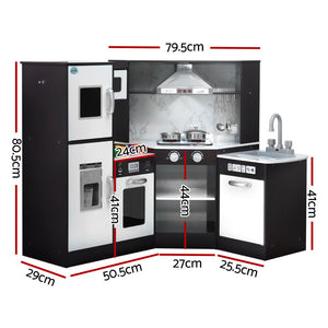 Wooden Kitchen Play Set | Pretend Cooking with Lights & Sounds | Black