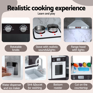 Wooden Kitchen Play Set | Pretend Cooking with Lights & Sounds | Black