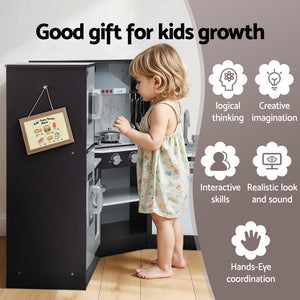 Wooden Kitchen Play Set | Pretend Cooking with Lights & Sounds | Black