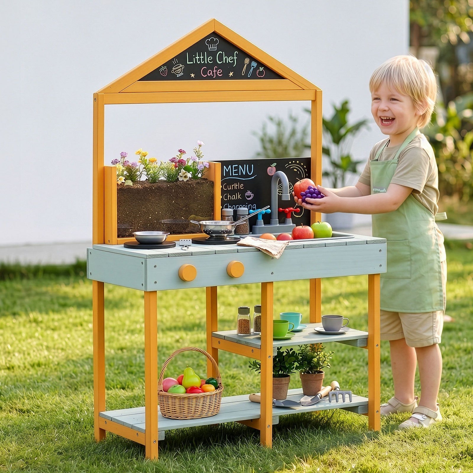Kids Mud Kitchen | Play Kitchen Set with Blackboard | 110cm