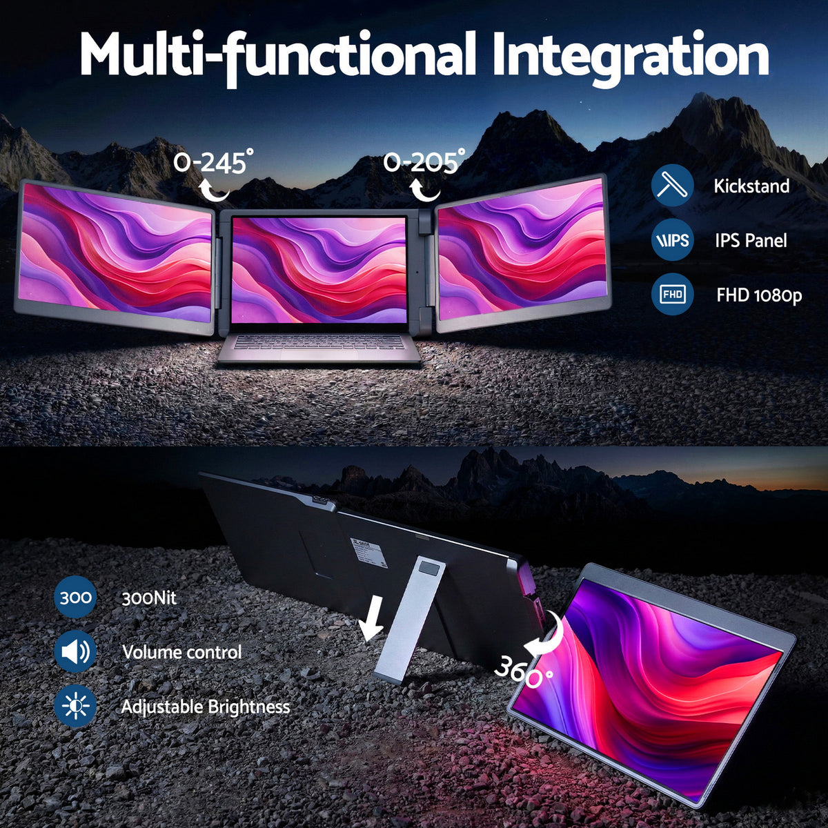 Triple Portable Monitor | 15.6 Inch | FHD IPS | Laptop Screen Extender