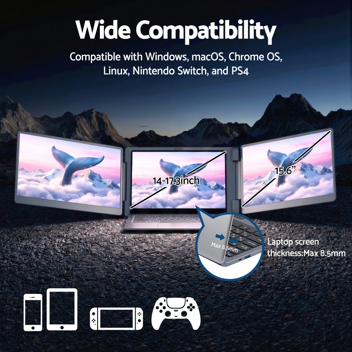 Triple Portable Monitor | 15.6 Inch | FHD IPS | Laptop Screen Extender