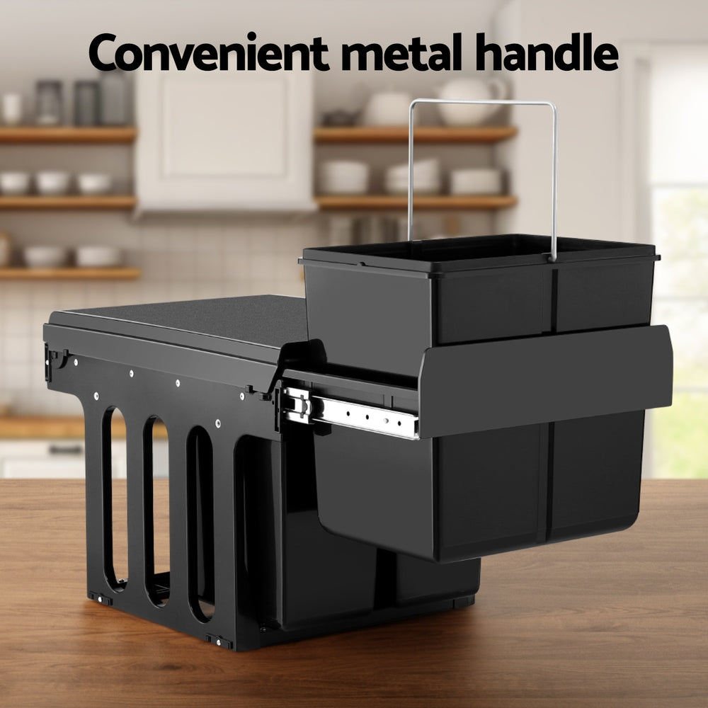 Cefito Pull-Out Bin | Kitchen Rubbish Slide Basket | Triple Slide | 31L | Black