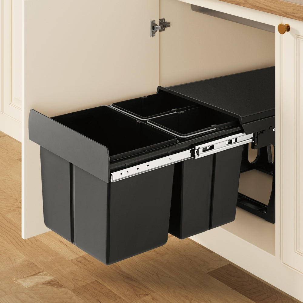 Cefito Pull-Out Bin | Kitchen Rubbish Slide Basket | Triple Slide | 31L | Black