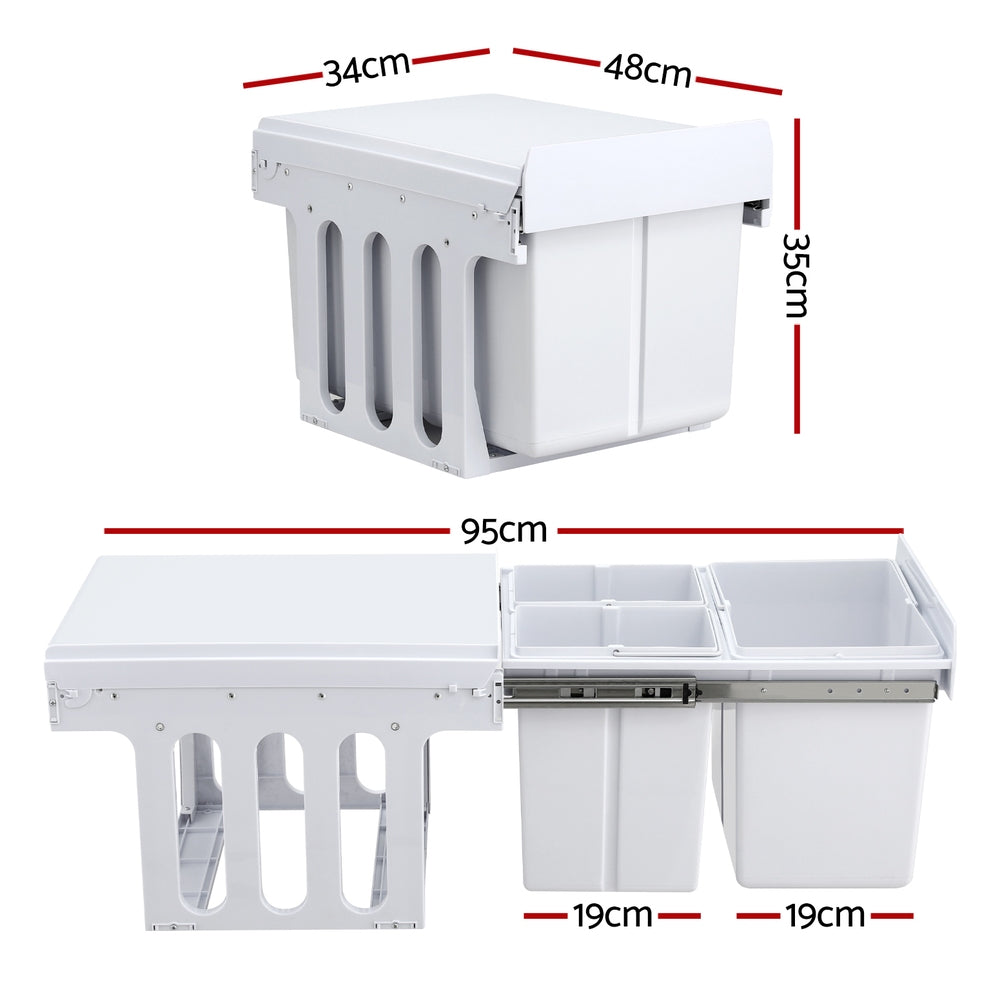 Cefito Pull-Out Bin | Kitchen Rubbish Slide Basket | Triple Slide | 31L | White