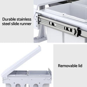 Cefito Pull-Out Bin | Kitchen Rubbish Slide Basket | Triple Slide | 31L | White