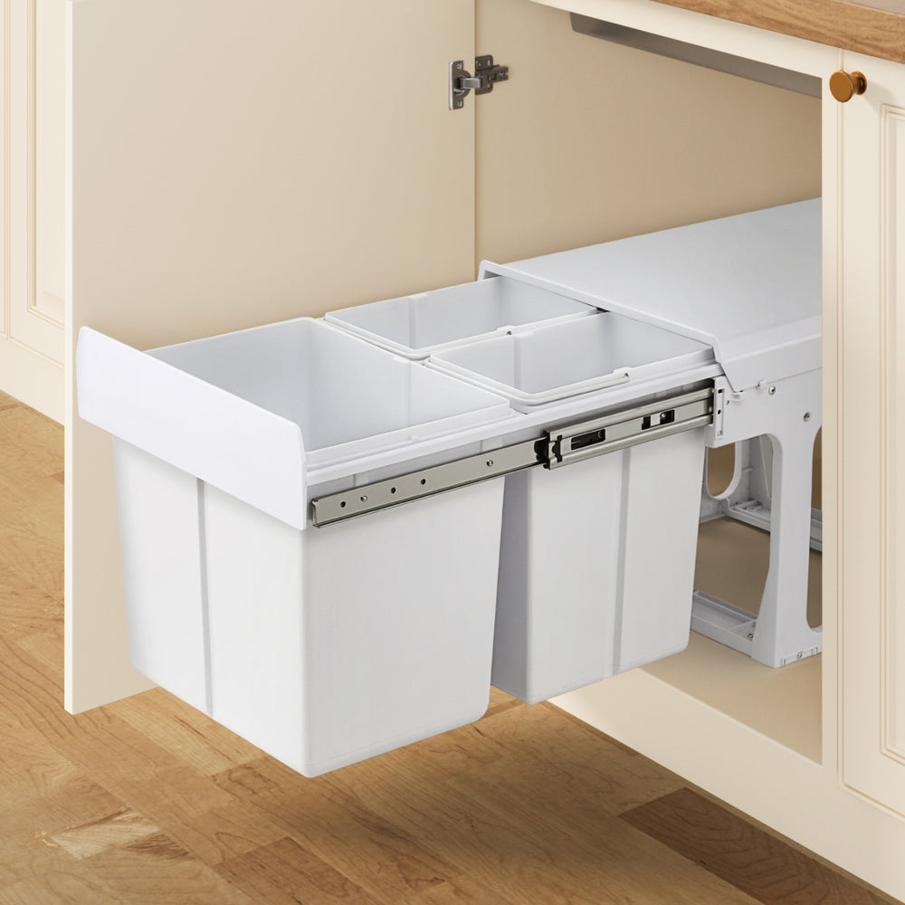 Cefito Pull-Out Bin | Kitchen Rubbish Slide Basket | Triple Slide | 31L | White