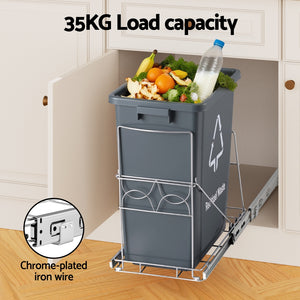 Cefito Pull Out Kitchen Bin | 40L Slide-Out Garbage & Recycling Bin | Grey