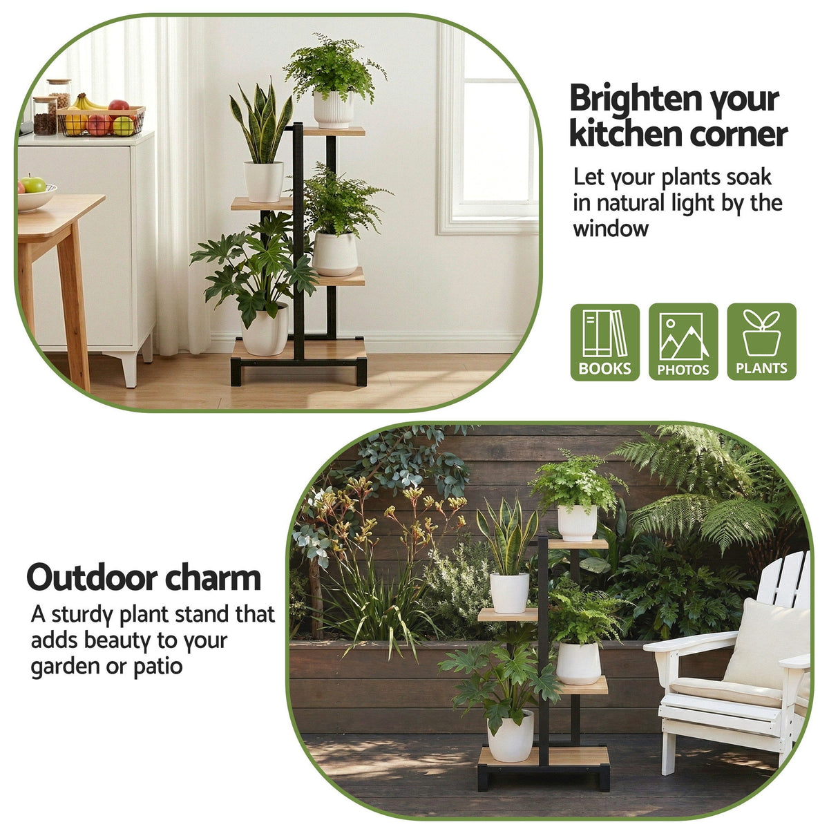 Metal Plant Stand | 4 Tiers | Flower Pot Display Shelf | Indoor Outdoor