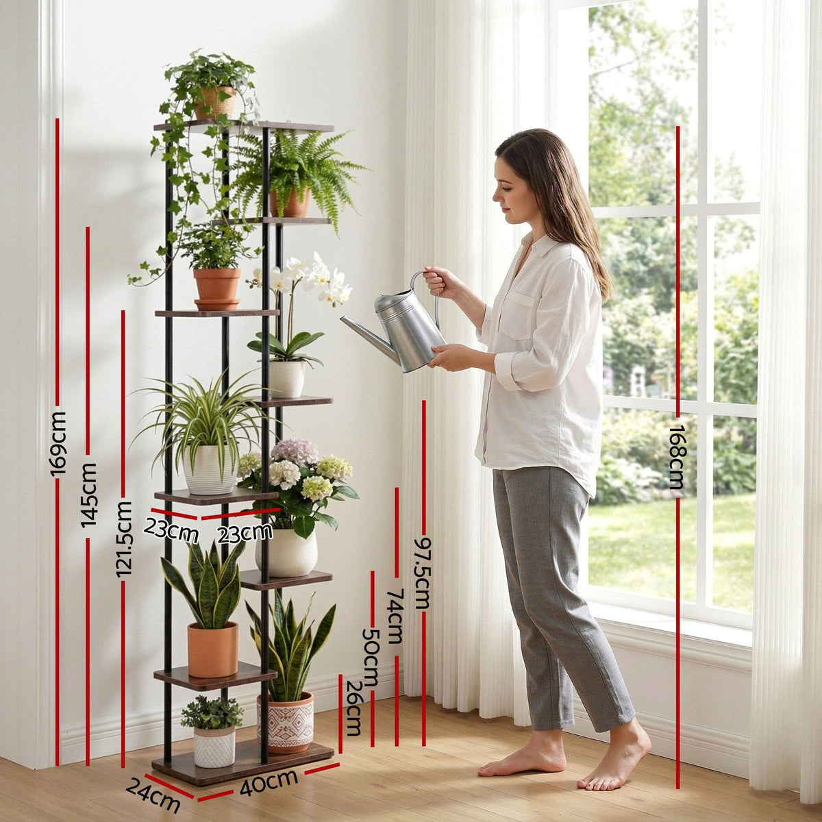 Plant Stand | 8 Tiers | Metal Flower Pot Display Shelf | Indoor Outdoor