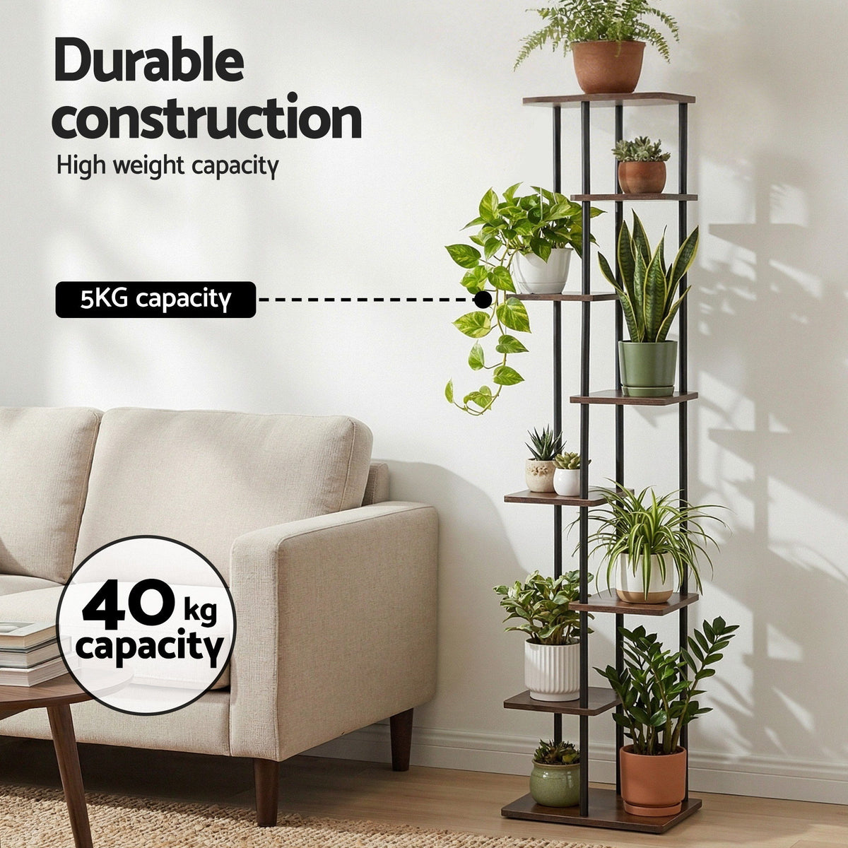 Plant Stand | 8 Tiers | Metal Flower Pot Display Shelf | Indoor Outdoor