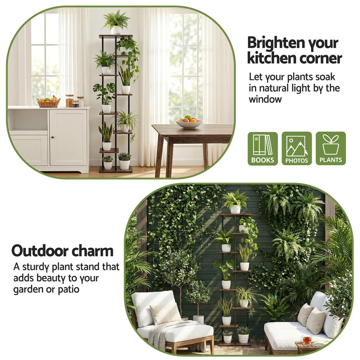 Plant Stand | 8 Tiers | Metal Flower Pot Display Shelf | Indoor Outdoor