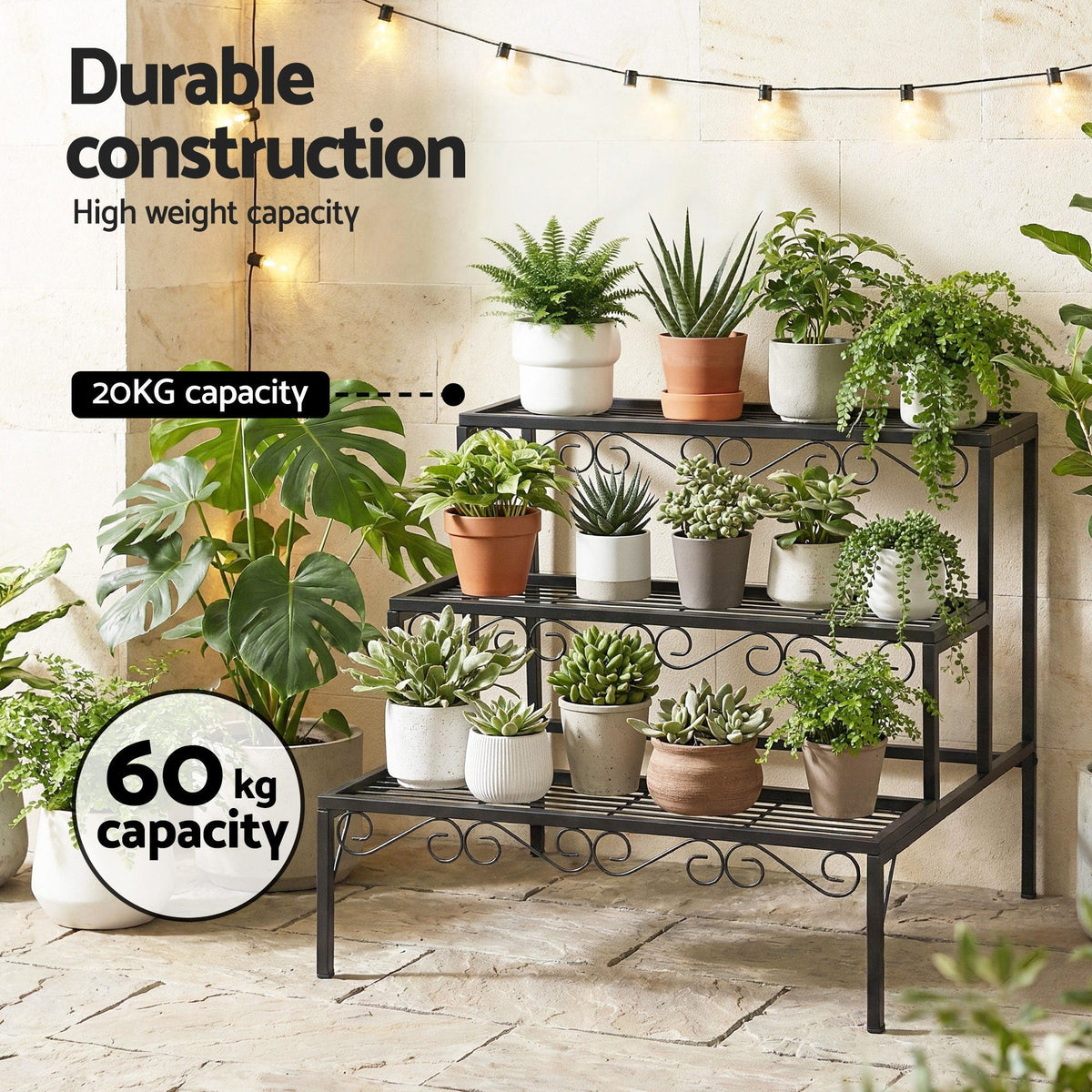 Corner Plant Stand | 3 Tier | Metal | Multi-Pot Flower Holder