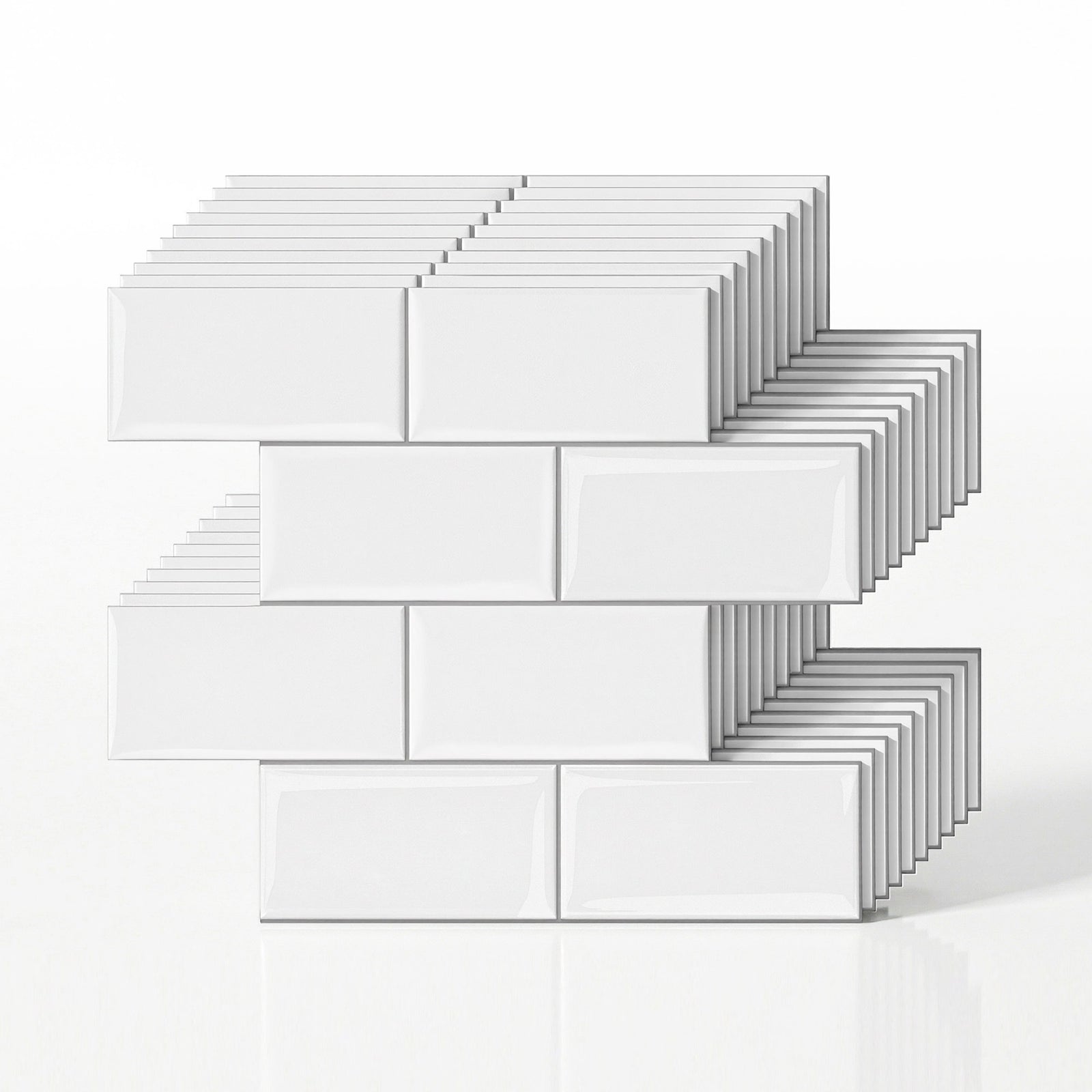 3D Peel & Stick Wall Tiles | Subway Splashback | 10 Sheets | White