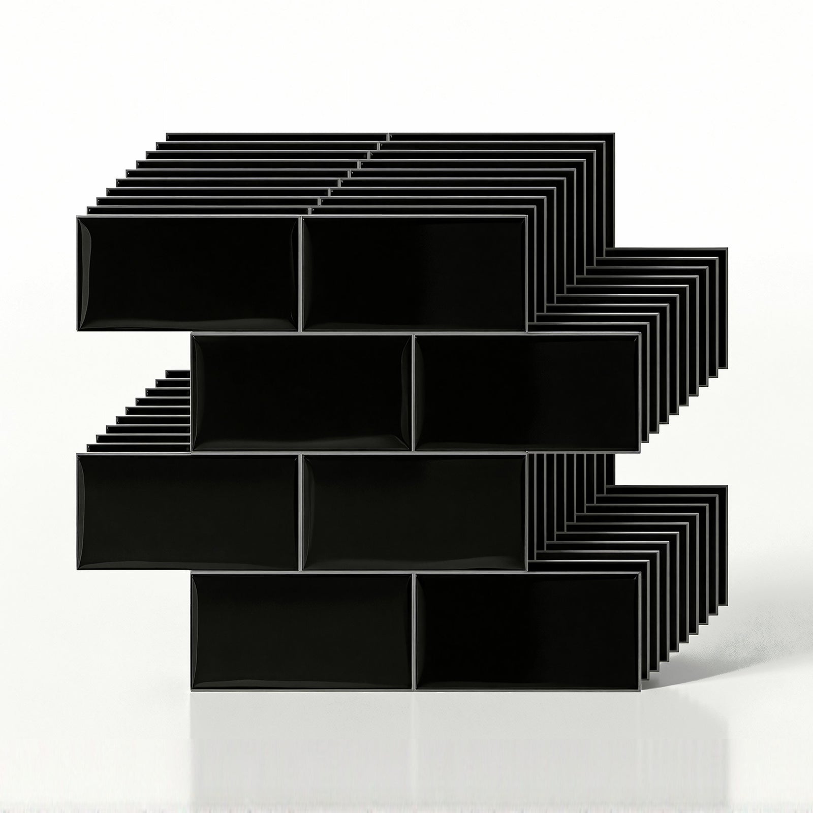 3D Peel & Stick Wall Tiles | Subway Splashback | 10 Sheets | Black