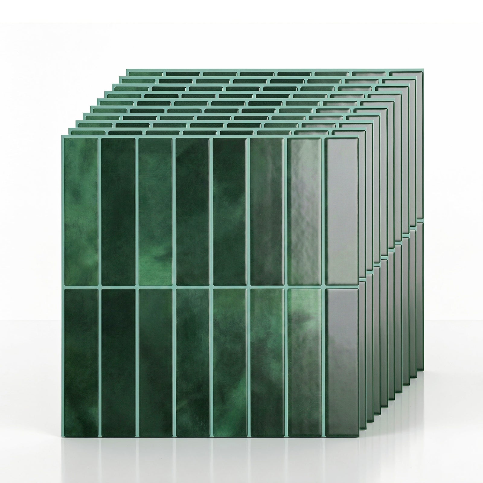 3D Peel & Stick Wall Tiles | Linear Grid Splashback | 10 Sheets | Green