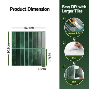 Artiss 3D Peel and Stick Wall Tiles Self Adhesive LinearGrid Backsplash 10 Sheets, Green