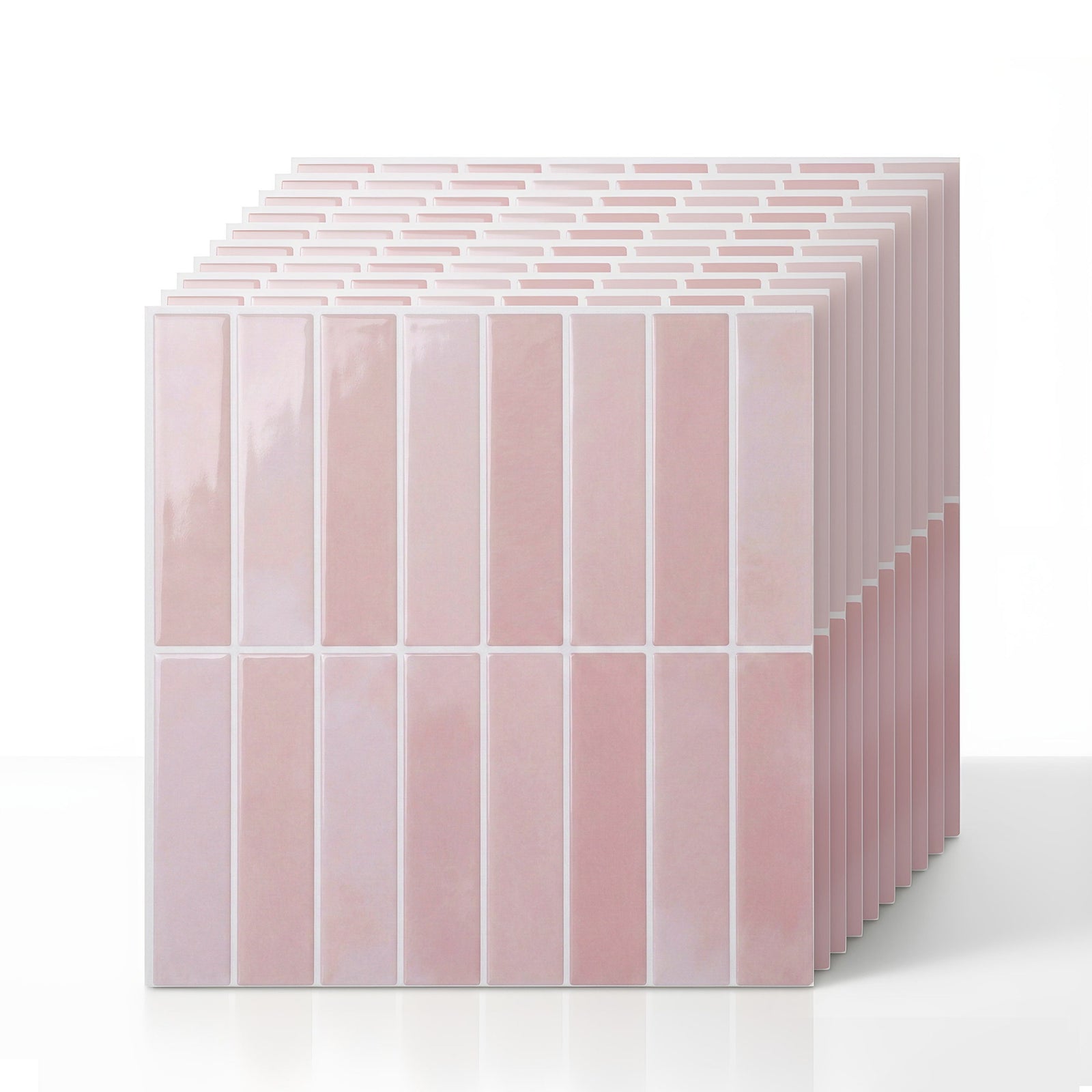 3D Peel & Stick Wall Tiles | Linear Grid Splashback | 10 Sheets | Pink