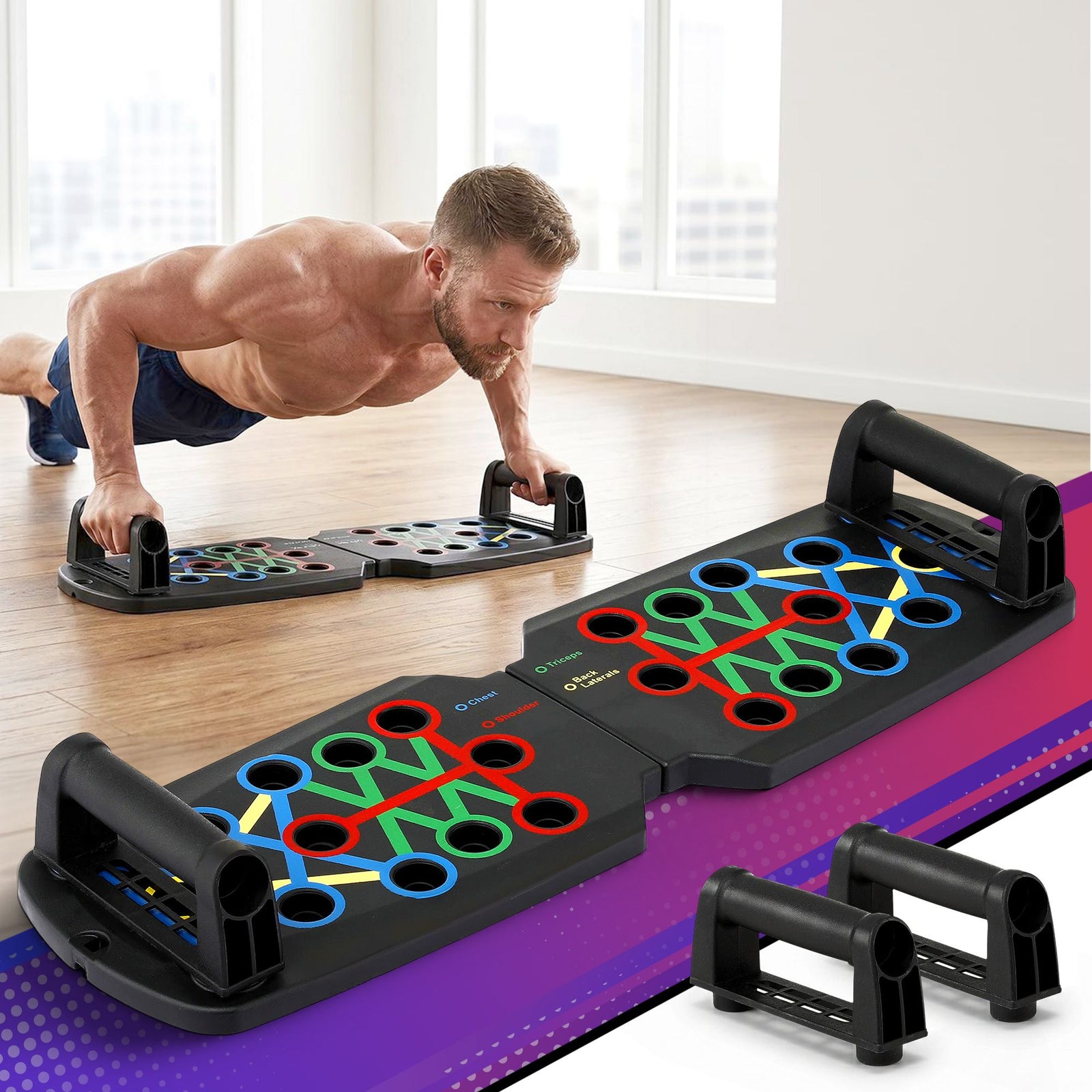 Push Up Board | Multi-Function Home Gym Workout Rack | Black