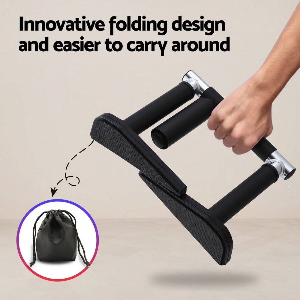 Pull Up Bar & Dip Station Set of 2 | Portable Foldable Multi Gym | 120kg Capacity | Black