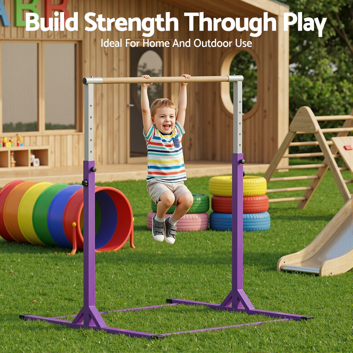 Kids Gymnastics Bar | Adjustable Pull Up Station | Indoor Outdoor