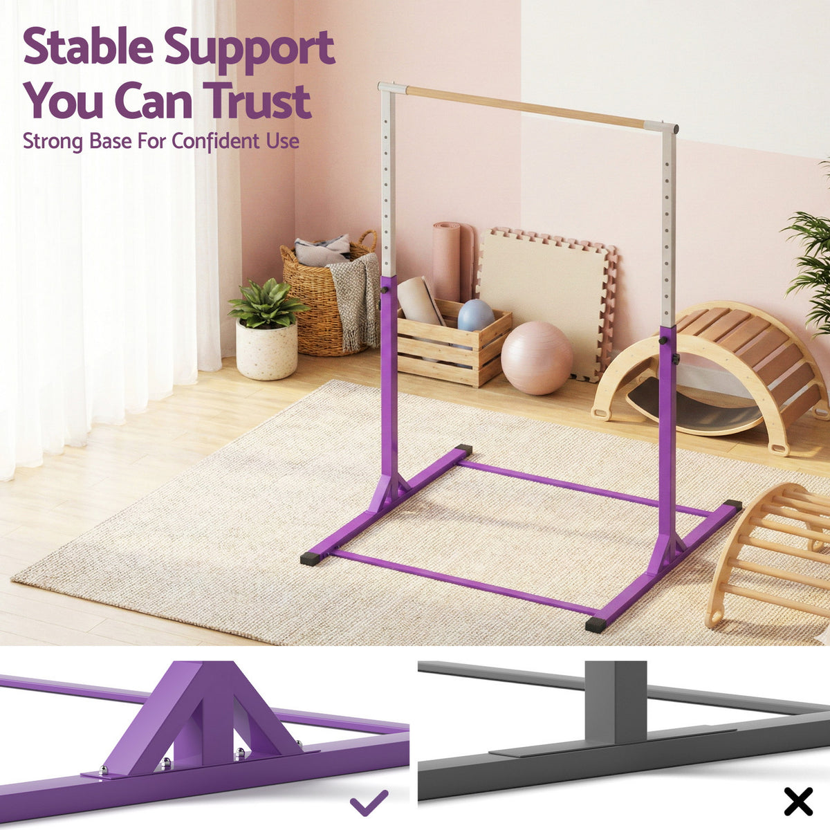 Kids Gymnastics Bar | Adjustable Pull Up Station | Indoor Outdoor