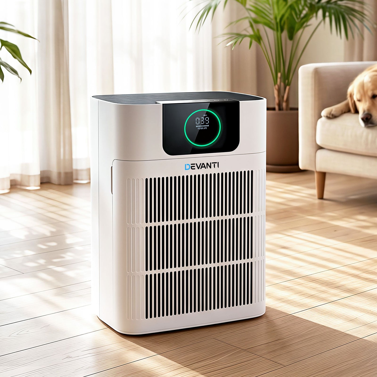 Pet Air Purifier | 3 Stage HEPA Cleaner with PM2.5 Display | White