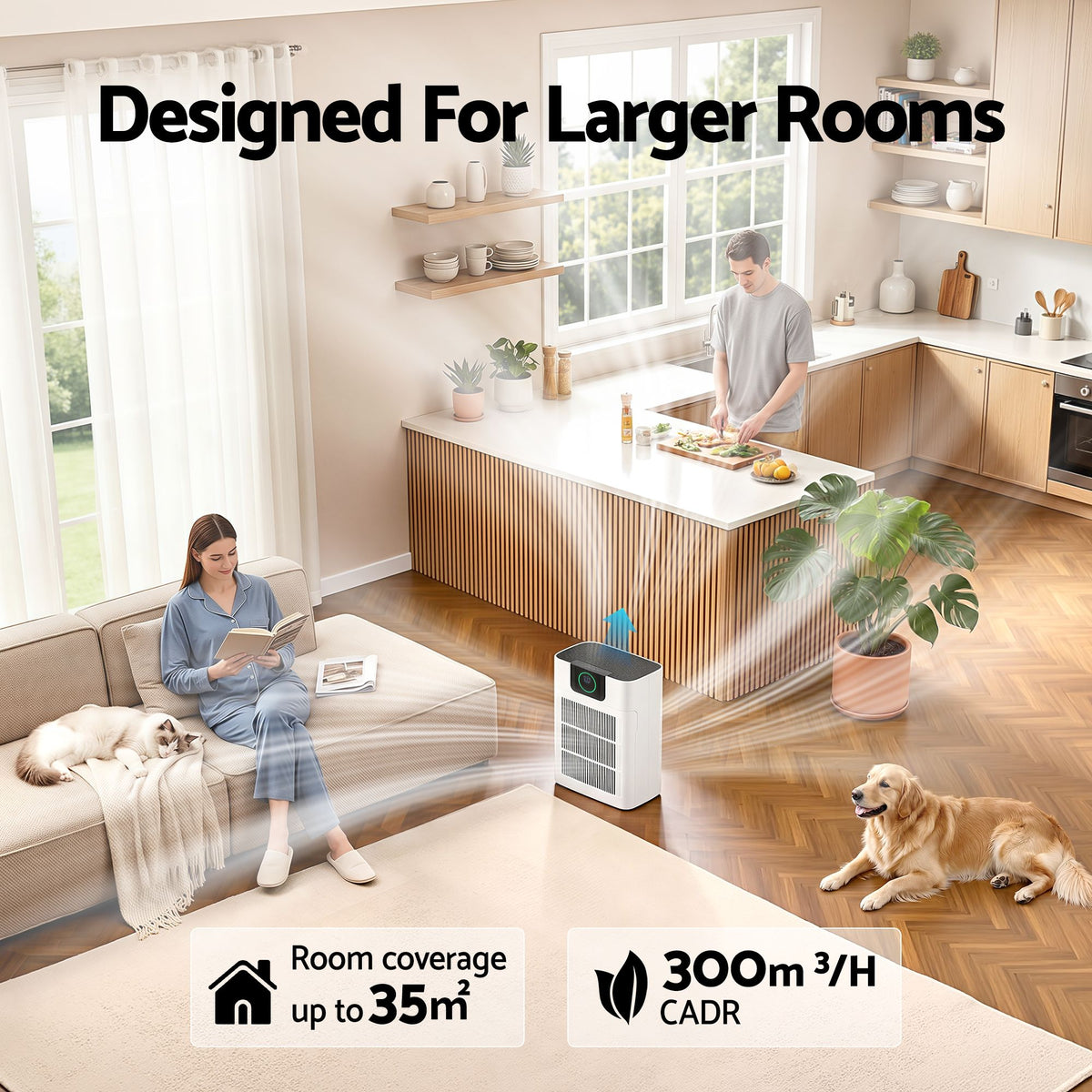 Pet Air Purifier | 3 Stage HEPA Cleaner with PM2.5 Display | White