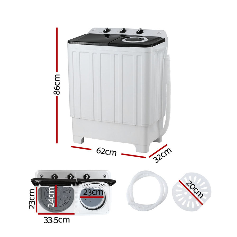 Twin Tub Portable Washer | 7kg | Compact Laundry | White