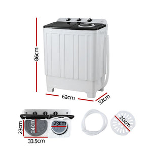 Twin Tub Portable Washer | 7kg | Compact Laundry | White