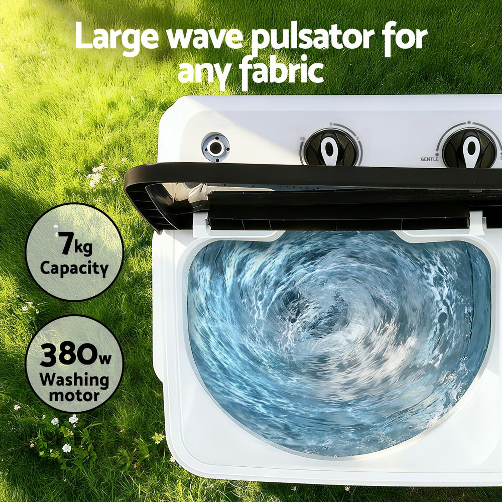 Twin Tub Portable Washer | 7kg | Compact Laundry | White