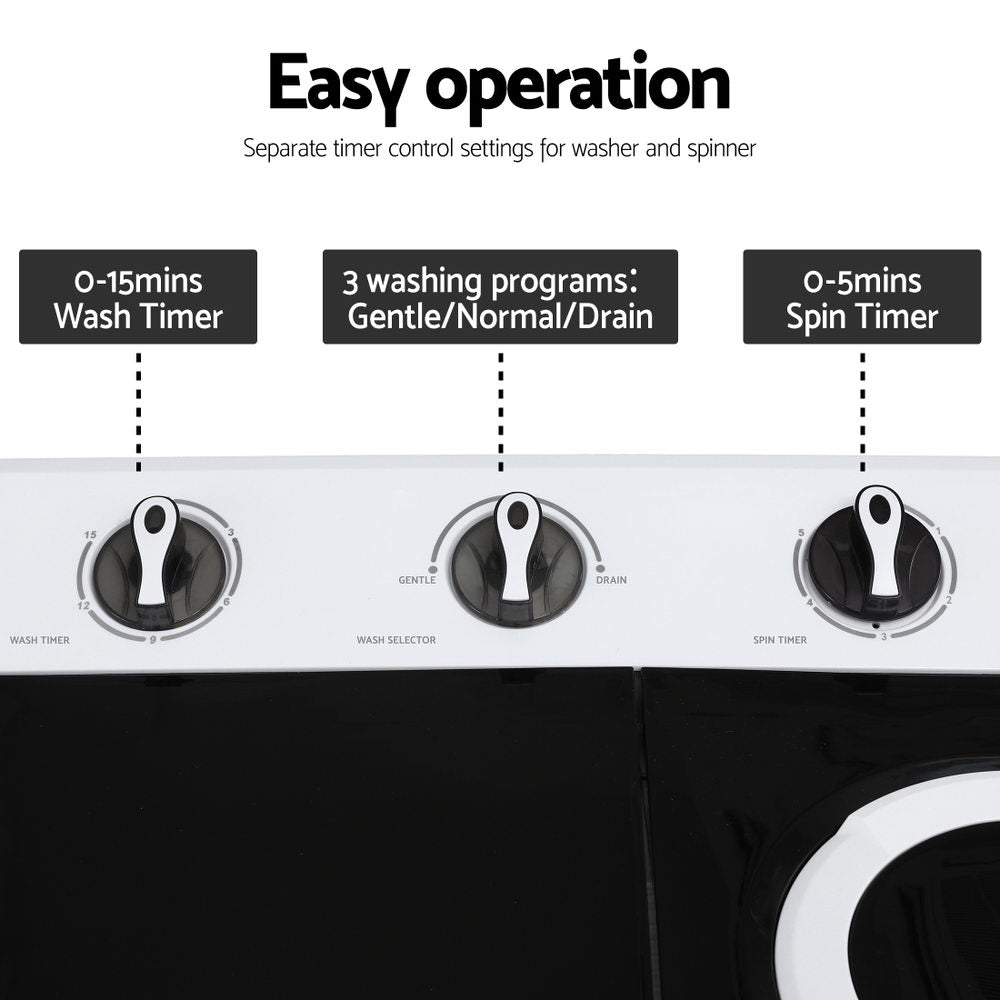 Twin Tub Portable Washer | 7kg | Compact Laundry | White