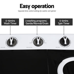 Twin Tub Portable Washer | 7kg | Compact Laundry | White