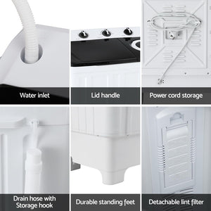 Twin Tub Portable Washer | 7kg | Compact Laundry | White